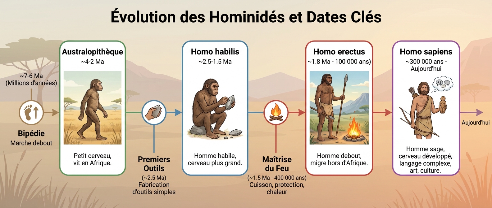 Évolution des Hominidés et Dates Clés